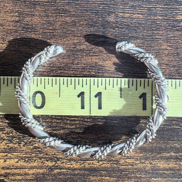 VTG Sterling Silver 925 Rope Wrap Design Open Cuff Bracelet Size 7.5" Fit - Picture 6 of 8